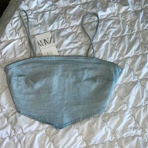 Zara light blue jean crop top- NWT